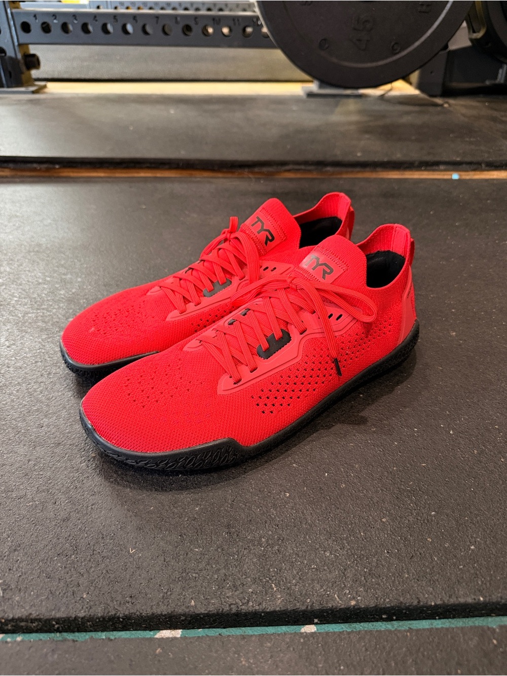 TYR Zero Drop Men's Barefoot Athletic Trainers in Red with Black Soles
